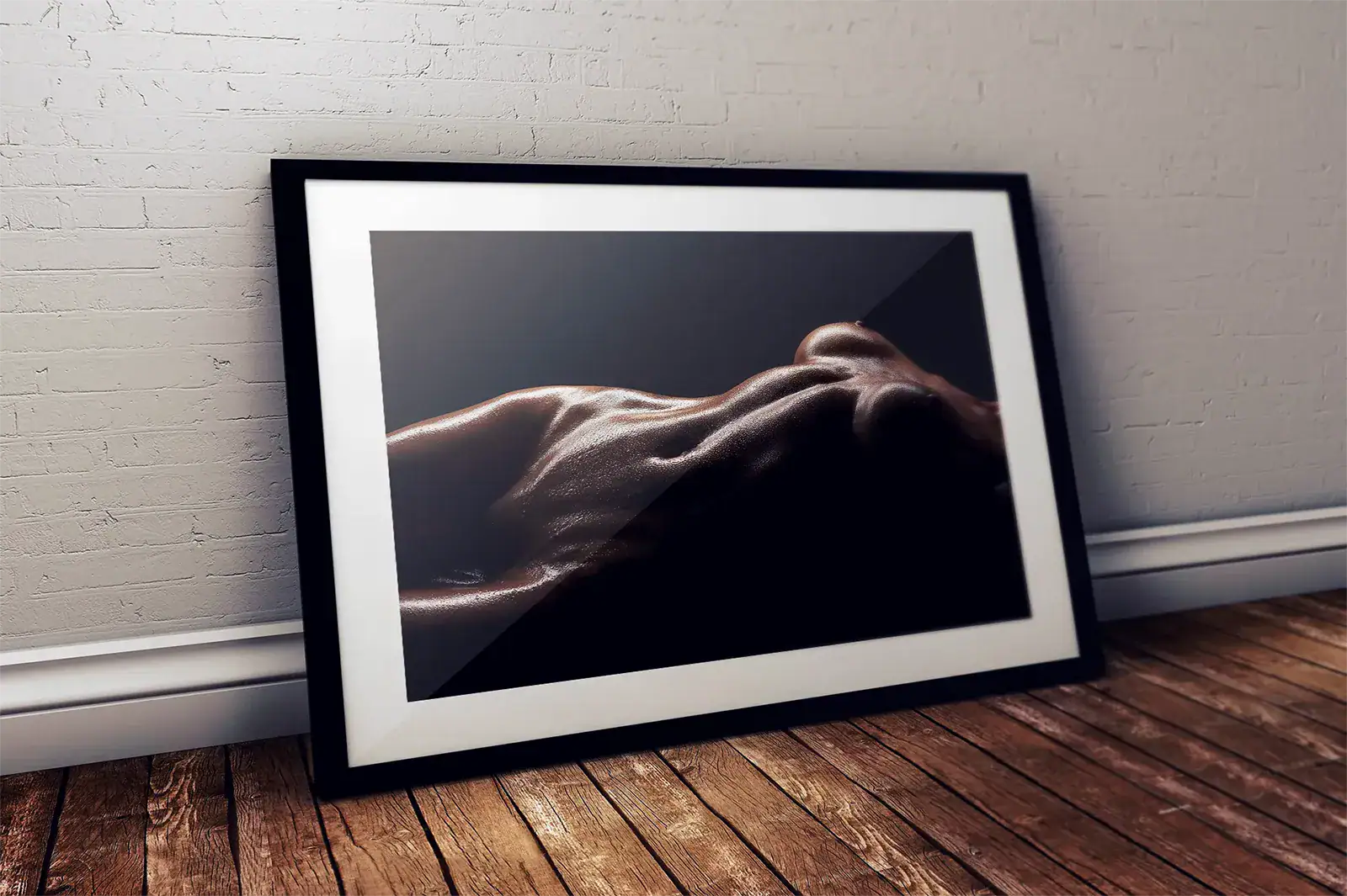Boudoir Framed Fine Art Print Framed boudoir photography wall art displayed in a luxury contemporary interior
