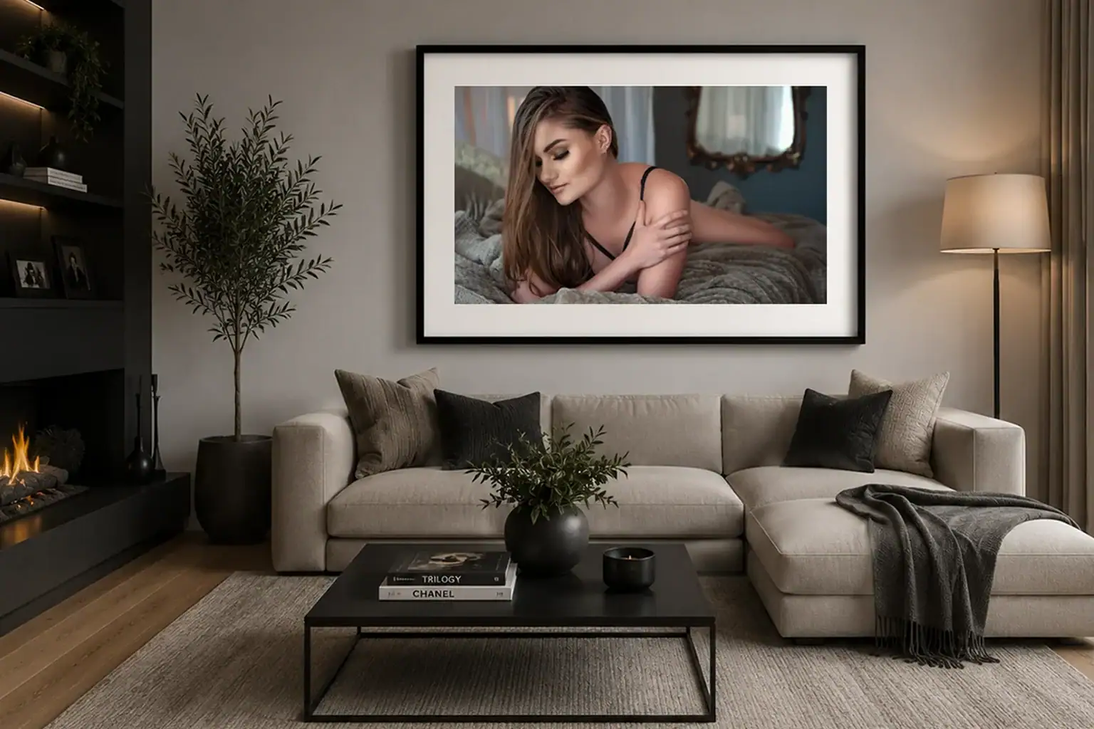 Luxury Boudoir Wall Art Framed boudoir wall art displayed in a luxury contemporary interior
